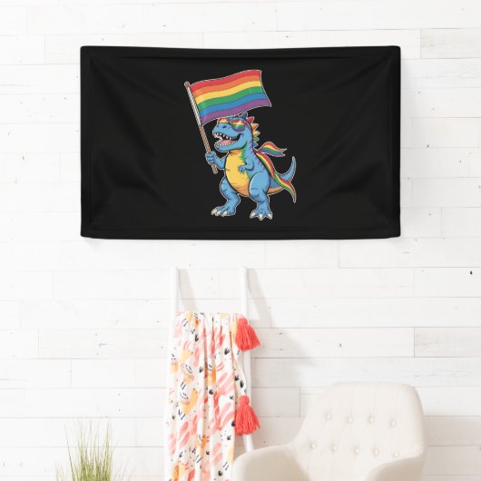 Dinosaurier T Rex Gay Pride LGBTQ Ally Rainbow Fla Banner (Insitu)