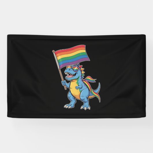 Dinosaurier T Rex Gay Pride LGBTQ Ally Rainbow Fla Banner (Horizontal)