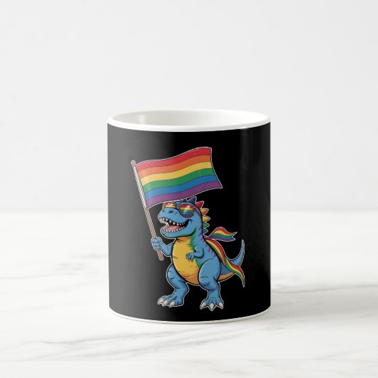 Dinosaurier T Rex Gay Pride LGBTQ Ally Rainbow Fla Kaffeetasse (Mittel)