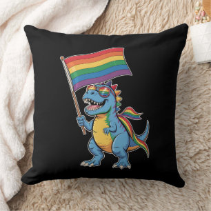 Dinosaurier T Rex Gay Pride LGBTQ Ally Rainbow Fla Kissen