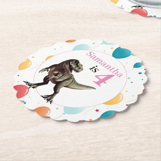 Dinosaurier T Rex Geburtstag Pink Untersetzer (angewinkelt)