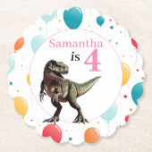 Dinosaurier T Rex Geburtstag Pink Untersetzer (Vorderseite)