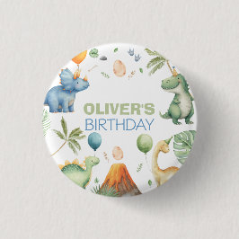 Dinosaurier T-Rex in Partyhut Geburtstagsjunge ode Button