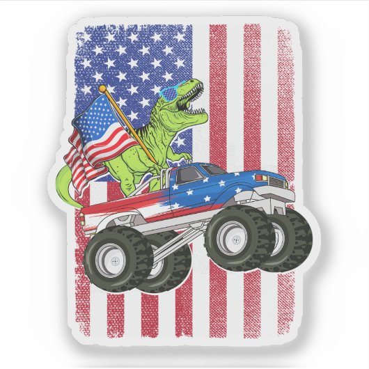 Dinosaurier T Rex Monster Truck American Flag Aufkleber (Vorderseite)