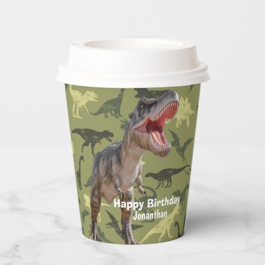 Dinosaurier T Rex Muster Jurassic World Pappbecher (Rückseite)