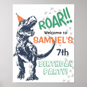 Dinosaurier T-Rex Partyhut Geburtstags-Willkommens Poster