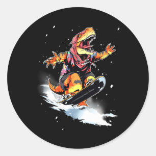 Dinosaurier T-Rex Snowboard Snowboard Snowboarder  Runder Aufkleber