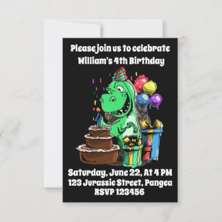 Dinosaurier, T Rex, Tyrannosaurus, 4. Geburtstag, Einladung