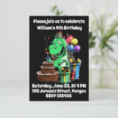 Dinosaurier, T Rex, Tyrannosaurus, 4. Tag, Geburts Einladung (Stehend Vorderseite)