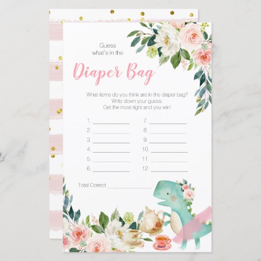 Dinosaurier Tea Party rät, was in der Windeltasche (Vorne/Hinten)