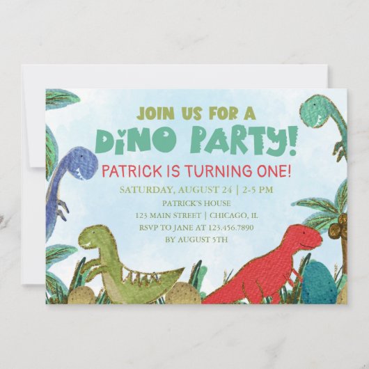 Dinosaurier Thema Dino Party Geburtstag Einladung (Vorderseite)