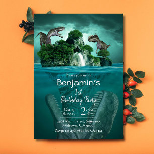 Dinosaurier Thema einfach modern 1. Geburtstag Einladung