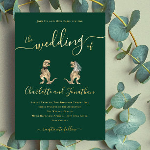 Dinosaurier Thema Hochzeit Grün und Gold Folieneinladung