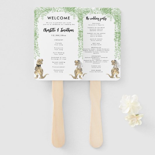 Dinosaurier Thema Hochzeitsprogramm Fächer (Vorne und Hinten)