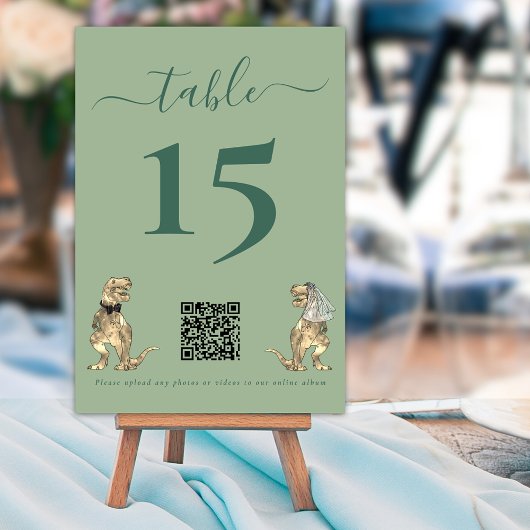 Dinosaurier Thema Hochzeitssage Grüner QR-Code Tischnummer
