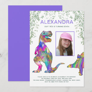 Dinosaurier Thema Mädchen Geburtstagsfeier Foto Li Einladung