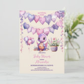 Dinosaurier Thema Pink Baby Duschbrause bald Einladung (Stehend Vorderseite)