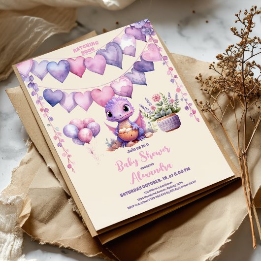 Dinosaurier Thema Pink Baby Duschbrause bald Einladung