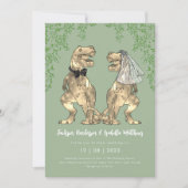 Dinosaurier-Thema Sage-Grün-Hochzeit Einladung (Vorderseite)