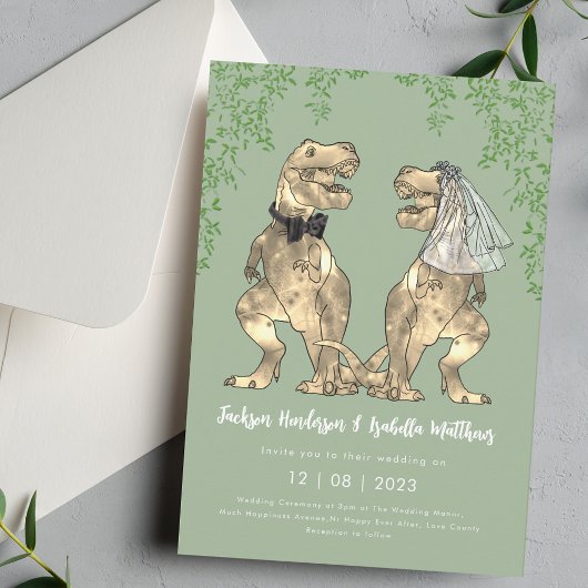 Dinosaurier-Thema Sage-Grün-Hochzeit Einladung