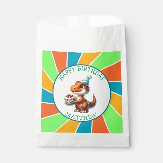 Dinosaurier thematisierte Kindergeburtsparty Perso Geschenktütchen (Vorderseite)