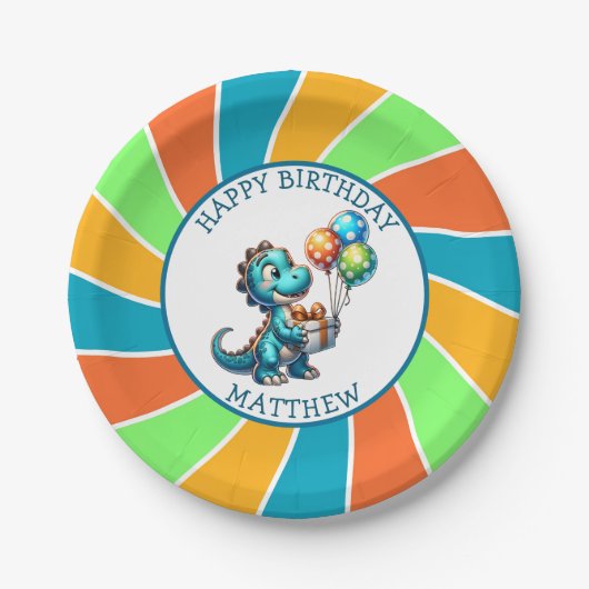 Dinosaurier thematisierte Kindergeburtsparty Perso Pappteller (Vorderseite)