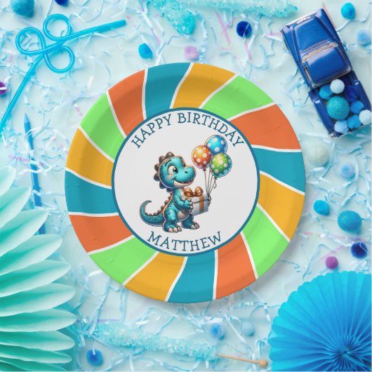 Dinosaurier thematisierte Kindergeburtsparty Perso Pappteller (Party)