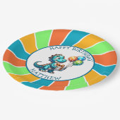 Dinosaurier thematisierte Kindergeburtsparty Perso Pappteller (Schrägansicht)