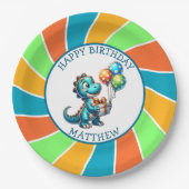 Dinosaurier thematisierte Kindergeburtsparty Perso Pappteller (Vorderseite)