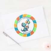 Dinosaurier thematisierte Kindergeburtsparty Perso Runder Aufkleber (Umschlag)