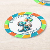 Dinosaurier thematisierte Kindergeburtsparty Perso Runder Pappuntersetzer (Angewinkelt)