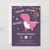 Dinosaurier themed Stomp, Chomp & Roar! 2. Geburts Einladung (Vorderseite)
