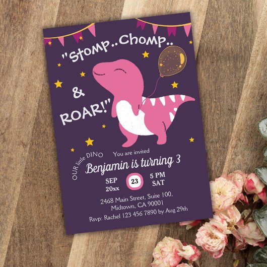 Dinosaurier themed Stomp, Chomp & Roar! 3. Geburts Einladung
