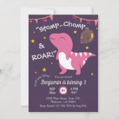 Dinosaurier themed Stomp, Chomp & Roar! 3. Geburts Einladung (Vorderseite)