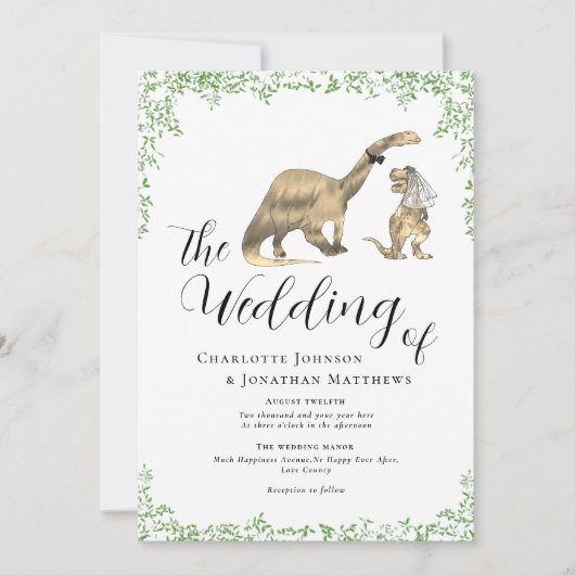 Dinosaurier-Themen-Hochzeit QR-Code-Einladung Einladung (Vorderseite)