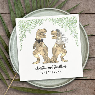 Dinosaurier-Themen-Hochzeit T-Rex-Braut und Bräuti Serviette