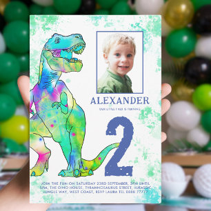 Dinosaurier-Themen-Party-Foto zum 2. Geburtstag Einladung