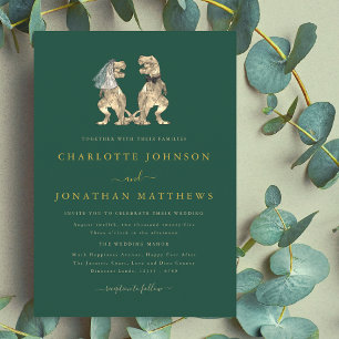 Dinosaurier-Themenhochzeit Grün Gold Einladung