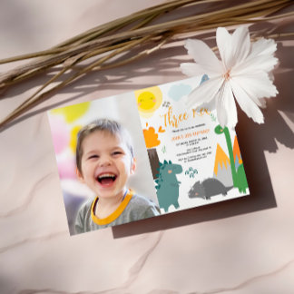 Dinosaurier Three Rex 3. Geburtstag Foto Party Einladung