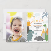 Dinosaurier Three Rex 3. Geburtstag Foto Party Einladung (Vorderseite)