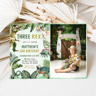Dinosaurier Three Rex 3. Geburtstag Party Foto Einladung