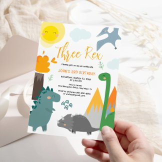 Dinosaurier Three Rex 3. Geburtstags-Party Einladu Einladung