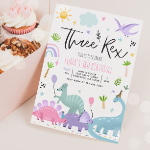 Dinosaurier Three Rex 3. Geburtstags-Party Einladung