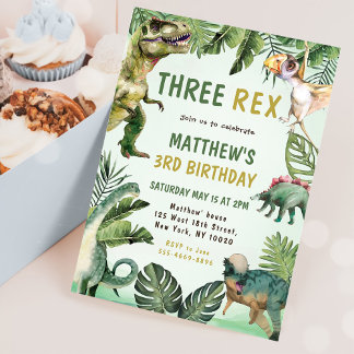 Dinosaurier Three Rex 3. Geburtstags-Party Einladung
