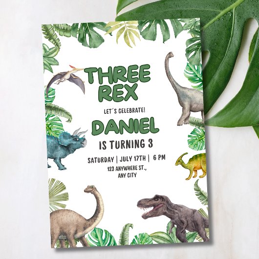 Dinosaurier Three rex Birthday Einladung T Rex Par