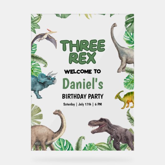 Dinosaurier Three rex Birthday Einladung T Rex Par Acrylschild (Vorderseite)