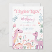 Dinosaurier Three Rex Girl Pink 3. Geburtstags-Par Einladung (Vorderseite)