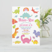 Dinosaurier Three Rex Niedlich Girls Pink Party Einladung (Stehend Vorderseite)