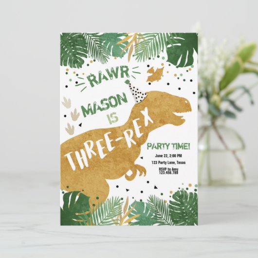Dinosaurier Three-Rex T-Rex RAWR Einladung (Stehend Vorderseite)