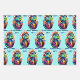 Dinosaurier Tough Kid Name 3 Geburtstag hinzufügen Geschenkpapier Set